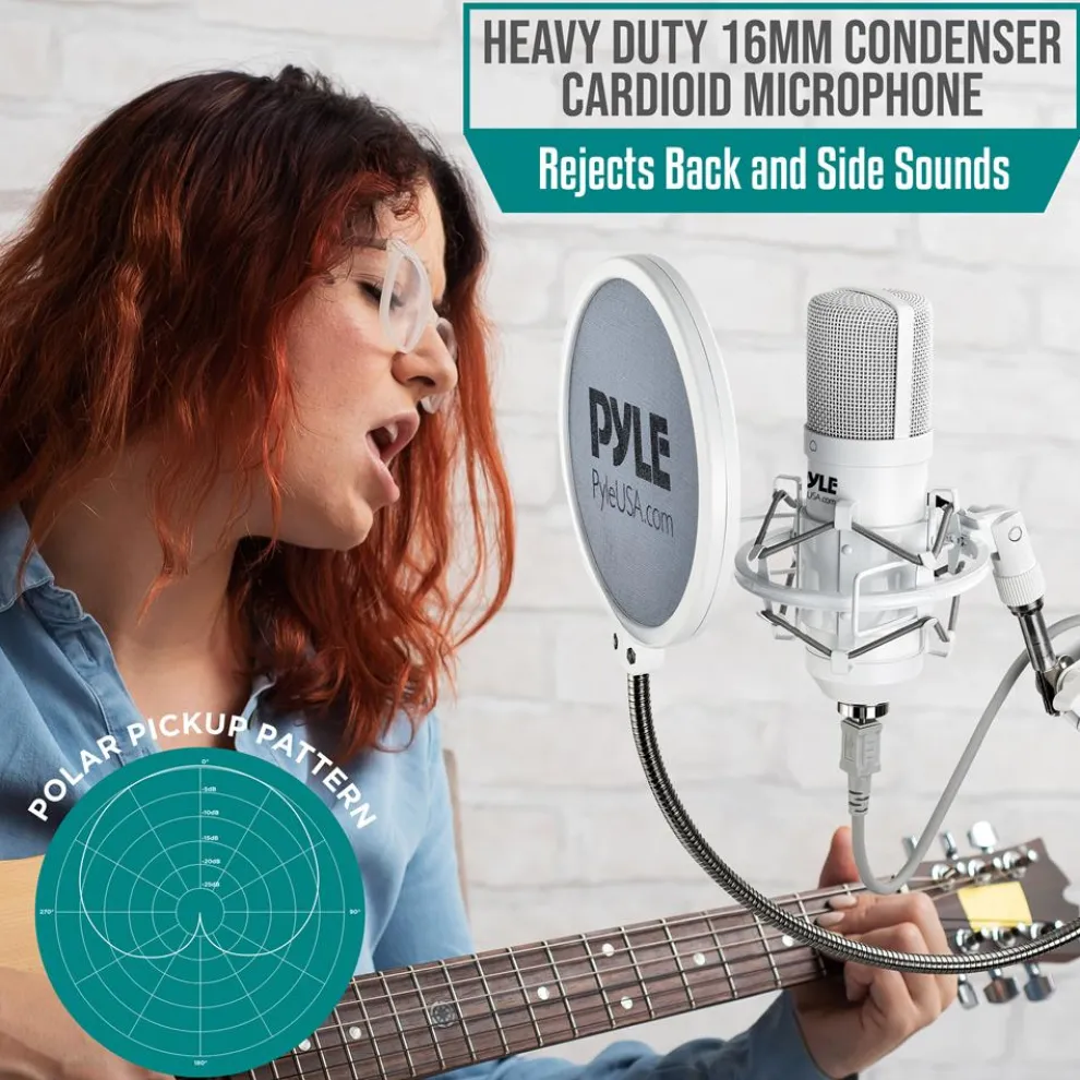 USB Condenser Microphone Kit - Studio Quality, Cardioid, White