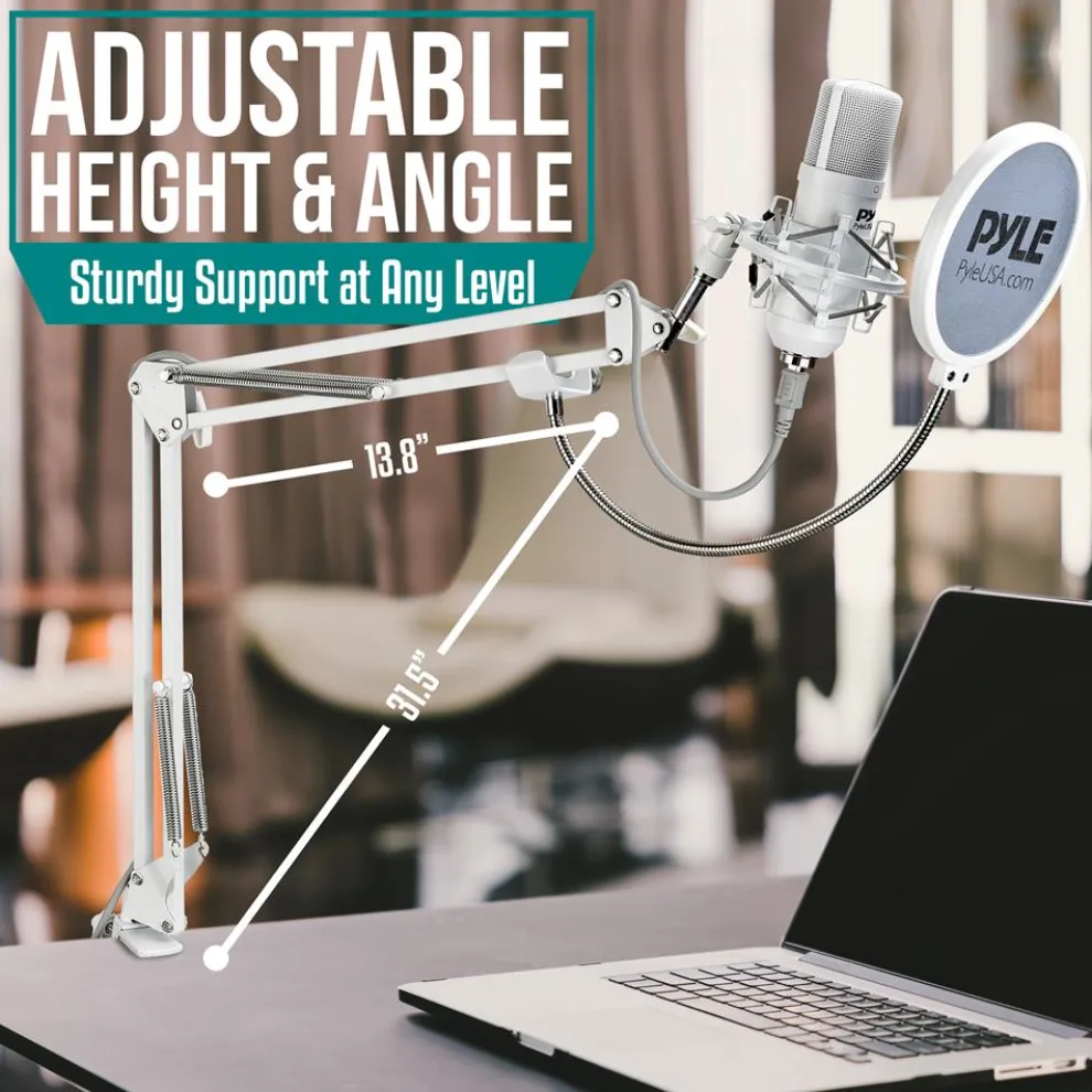 USB Condenser Microphone Kit - Studio Quality, Cardioid, White