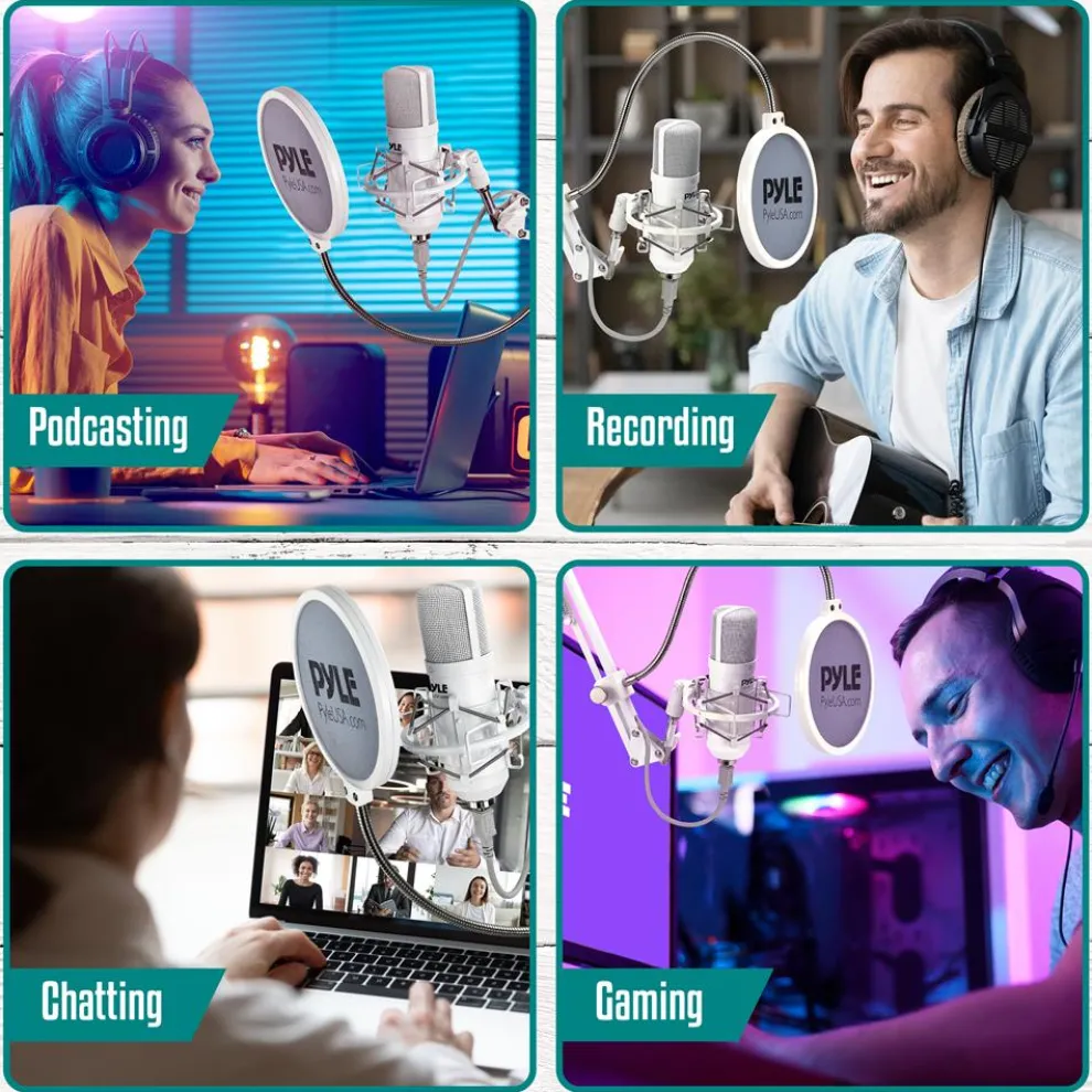 USB Condenser Microphone Kit - Studio Quality, Cardioid, White