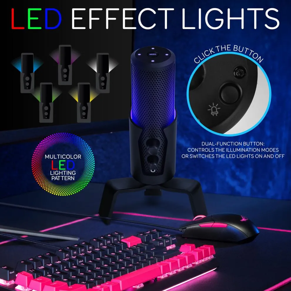 USB Microphone 4 Modes Condenser RGB LED for Gaming/Podcasting