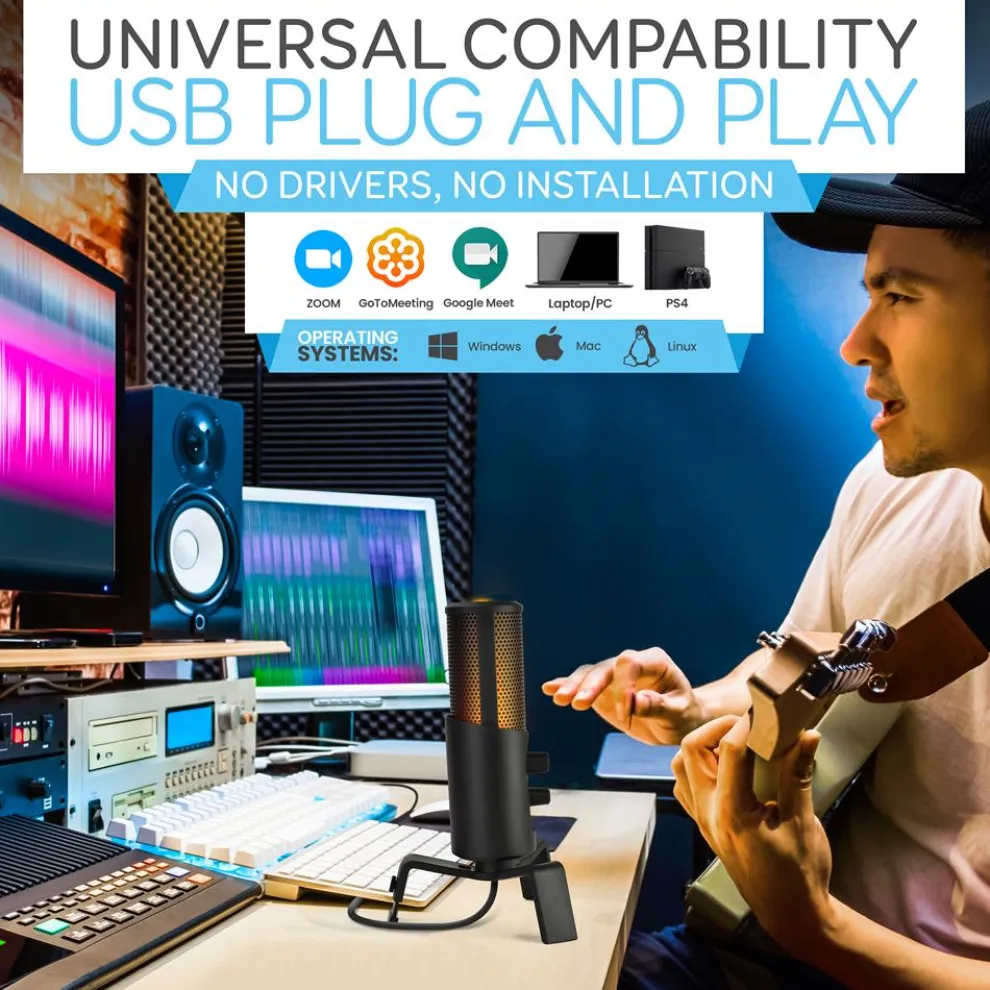 USB Microphone 4 Modes Condenser RGB LED for Gaming/Podcasting