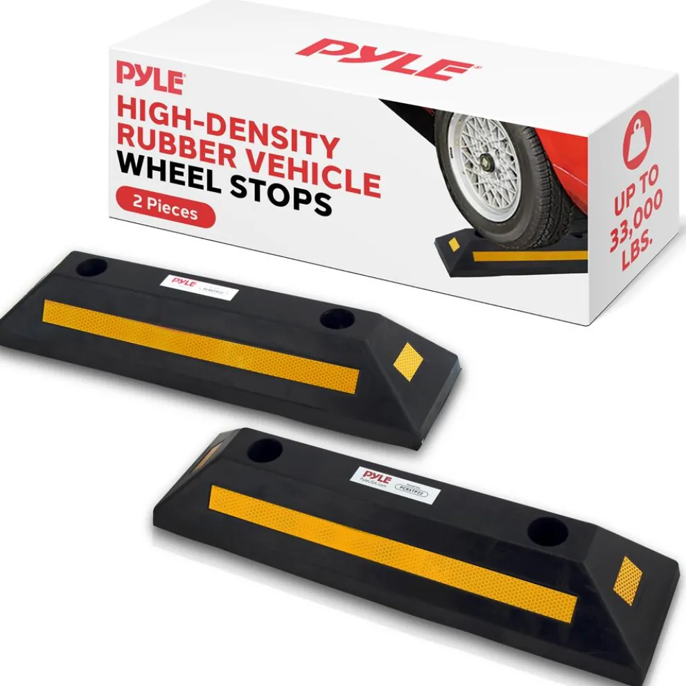 Vehicle Wheel Stops, Parking Aid, High-Density Rubber, Yellow Reflective