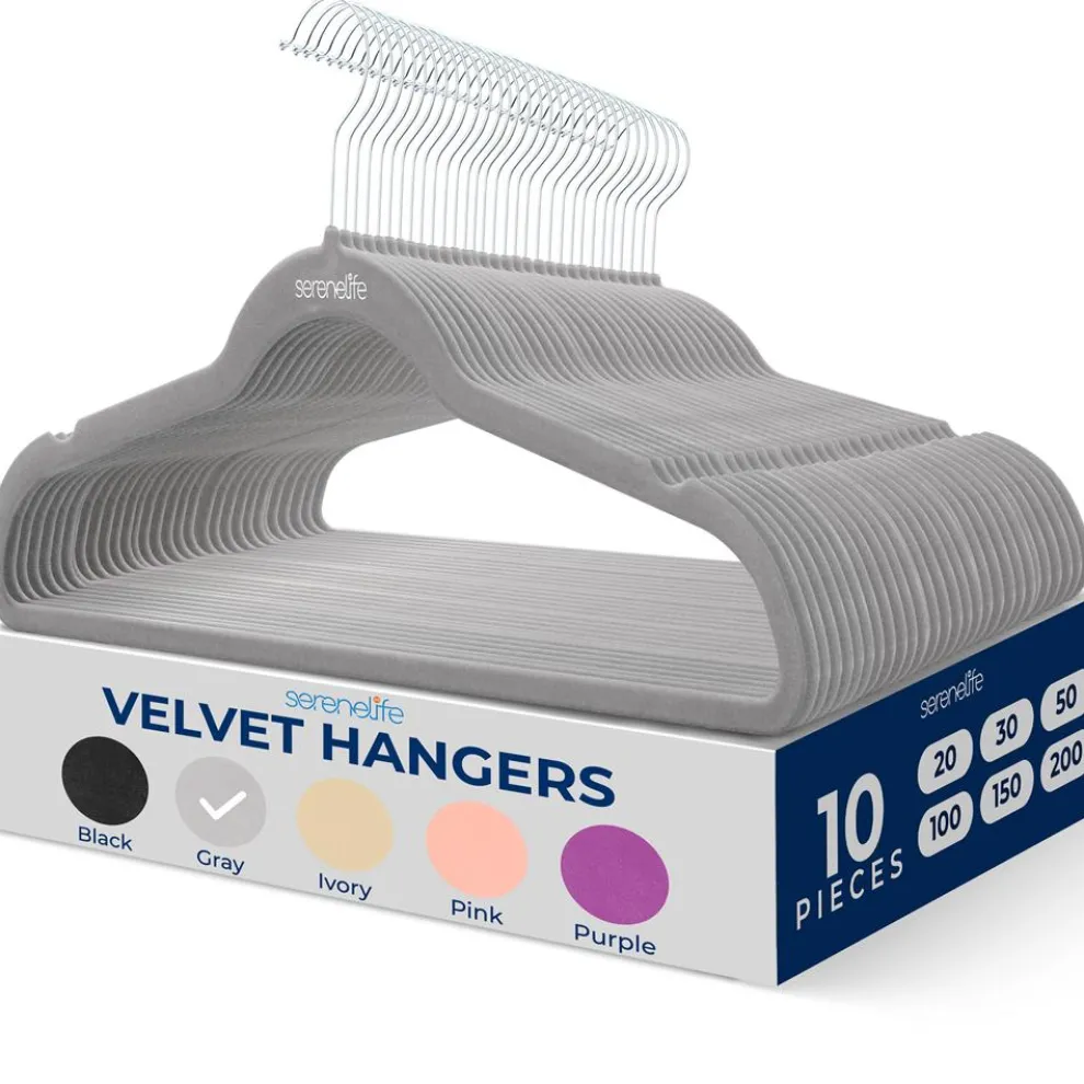 Velvet Hangers 10 Pack - Non-Slip, Space-Saving, 360¬∞ Swivel Hook, Grey