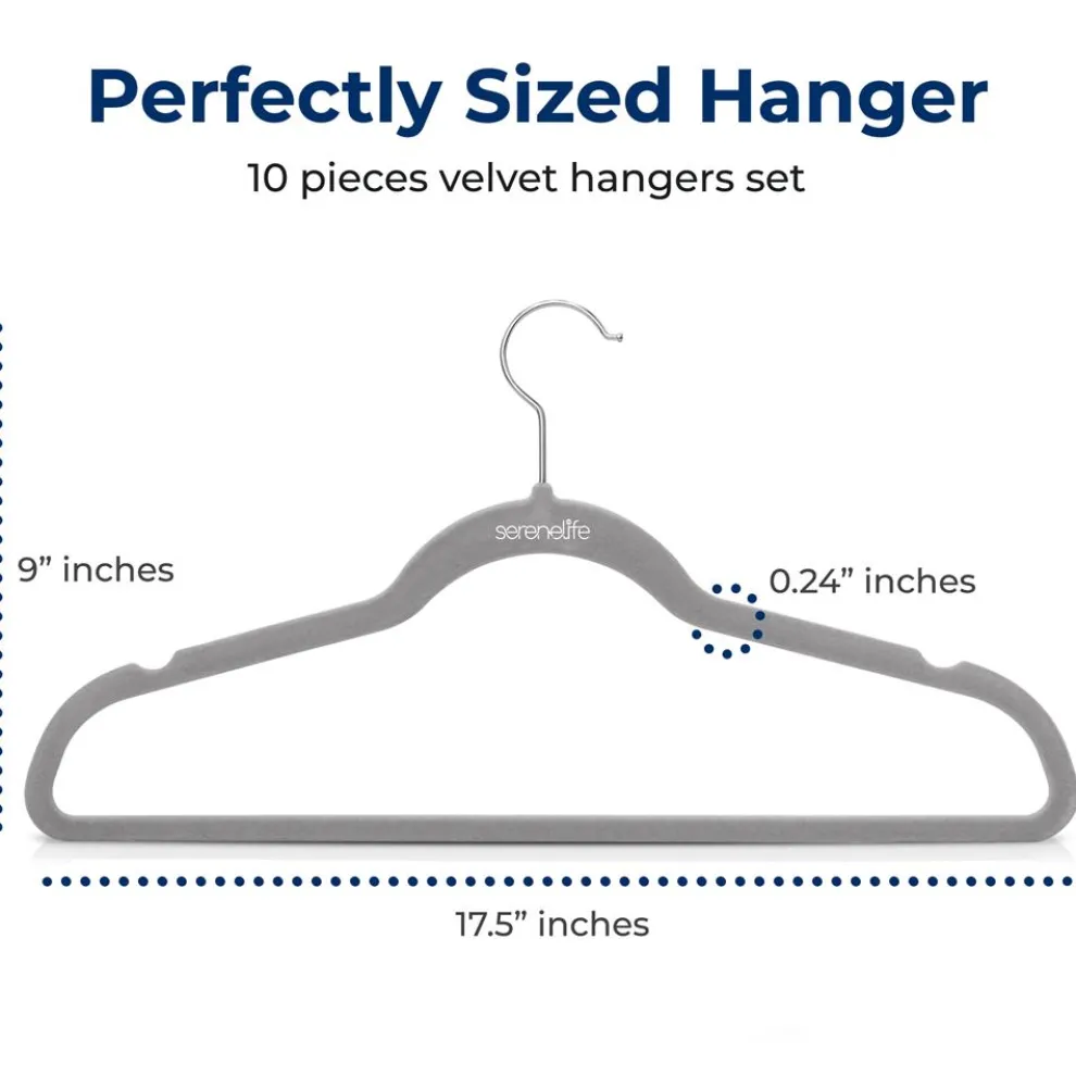 Velvet Hangers 10 Pack - Non-Slip, Space-Saving, 360° Swivel Hook, Grey