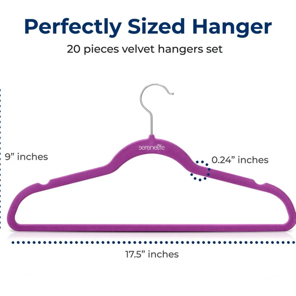 Velvet Hangers 20-Pack, Non-Slip, Space-Saving, 360° Swivel Hook, Purple