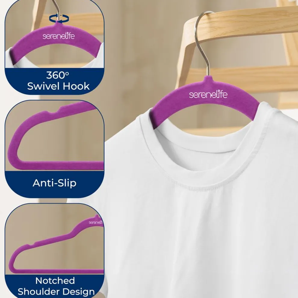 Velvet Hangers 20-Pack, Non-Slip, Space-Saving, 360° Swivel Hook, Purple