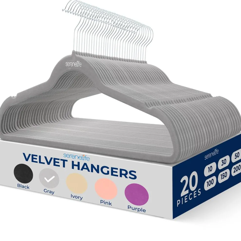 Velvet Hangers 20-Pack, Non-Slip, Space-Saving, 360¬∞ Swivel Hook, Gray