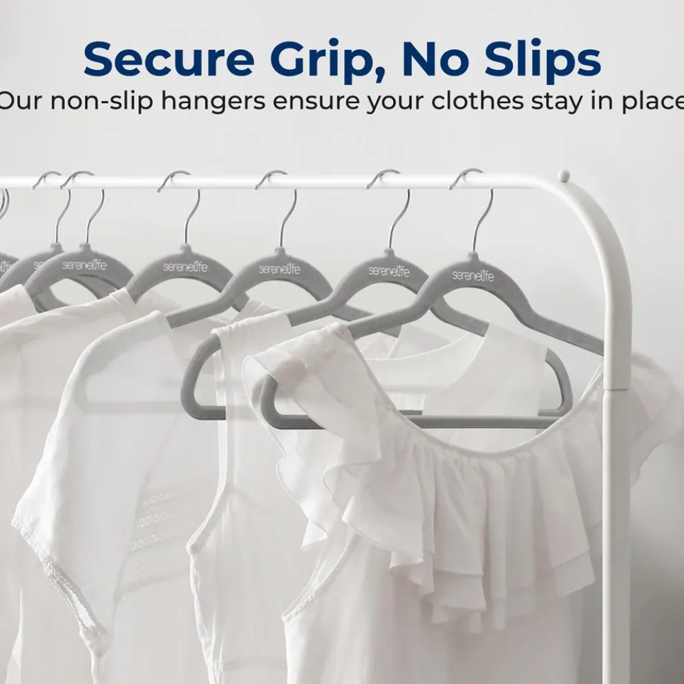 Velvet Hangers 20-Pack, Non-Slip, Space-Saving, 360° Swivel Hook, Gray