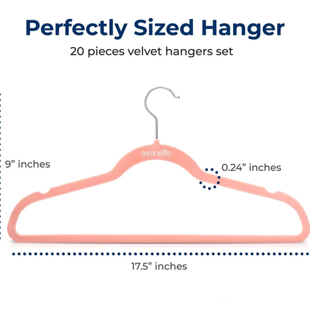 Velvet Hangers 20-Pack, Non-Slip, Space-Saving, 360° Swivel Hook, Pink