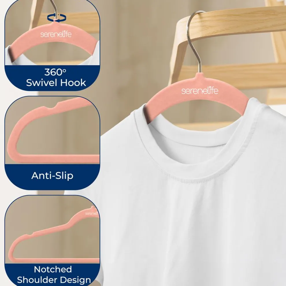 Velvet Hangers 20-Pack, Non-Slip, Space-Saving, 360° Swivel Hook, Pink