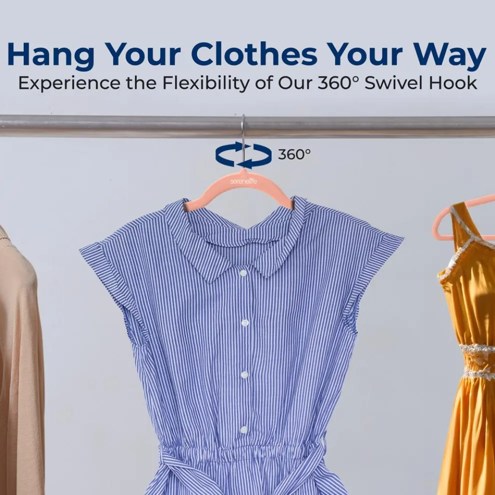 Velvet Hangers 20-Pack, Non-Slip, Space-Saving, 360° Swivel Hook, Pink