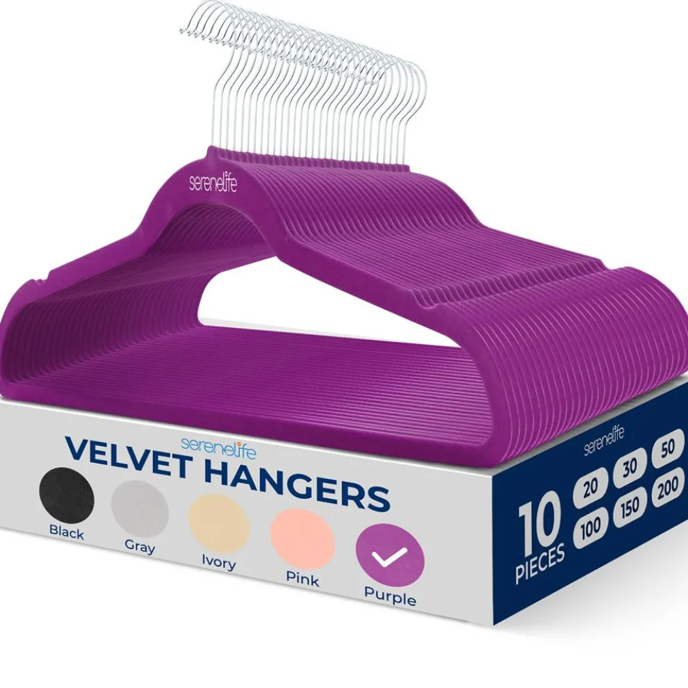 Velvet Hangers 10-Pack, Non-Slip, 360¬∞ Swivel Hook, Space-Saving, Purple
