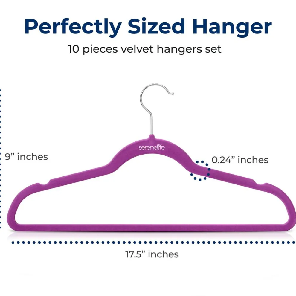 Velvet Hangers 10-Pack, Non-Slip, 360° Swivel Hook, Space-Saving, Purple