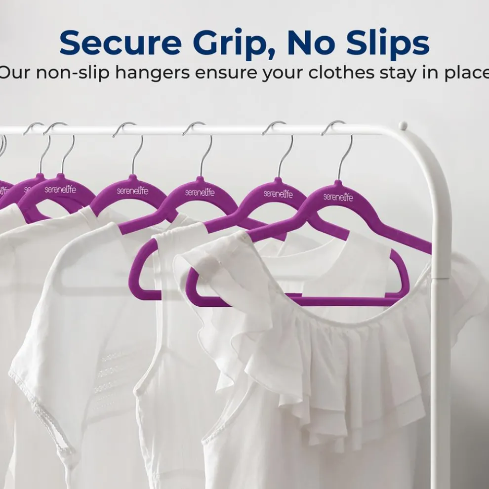 Velvet Hangers 10-Pack, Non-Slip, 360° Swivel Hook, Space-Saving, Purple