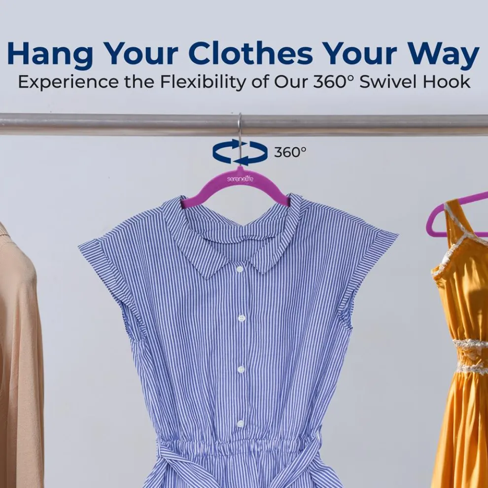 Velvet Hangers 10-Pack, Non-Slip, 360° Swivel Hook, Space-Saving, Purple