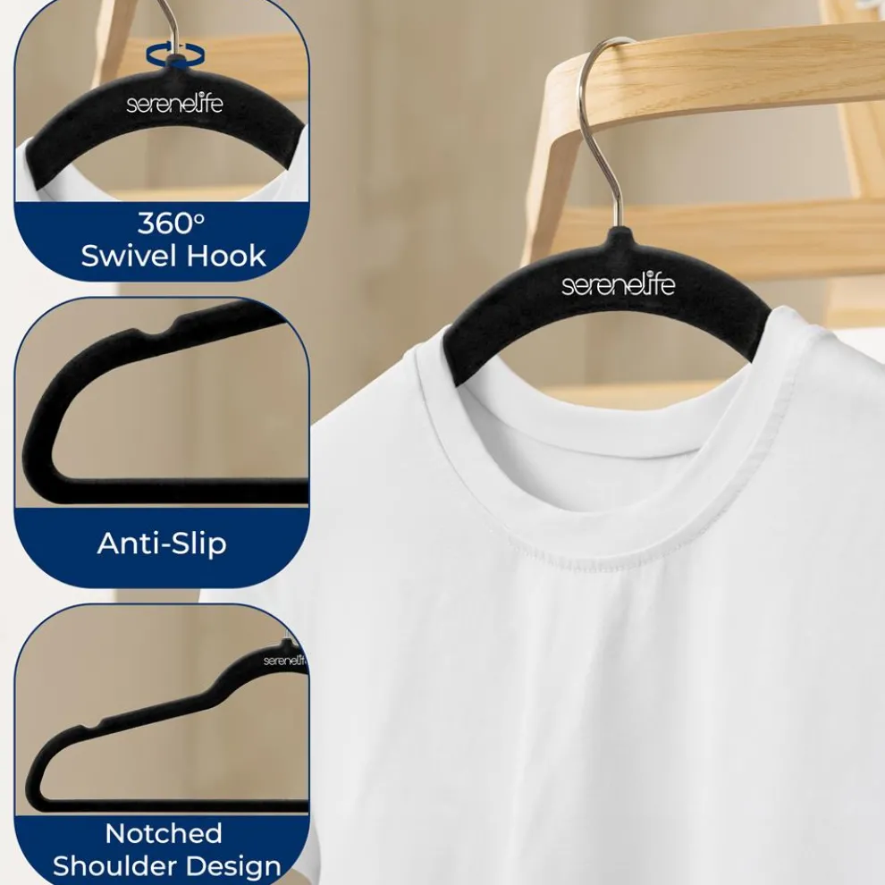 Velvet Hangers 10-Pack, Non-Slip, 360° Swivel Hook, Space-Saving