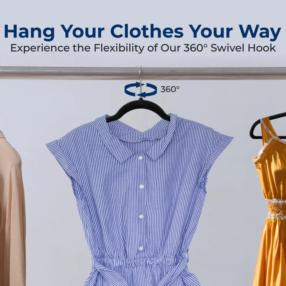 Velvet Hangers 10-Pack, Non-Slip, 360° Swivel Hook, Space-Saving