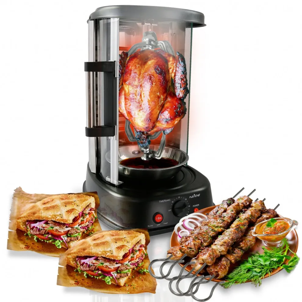 Vertical Rotisserie Oven, Energy Efficient, 1500W, Tempered Glass Door