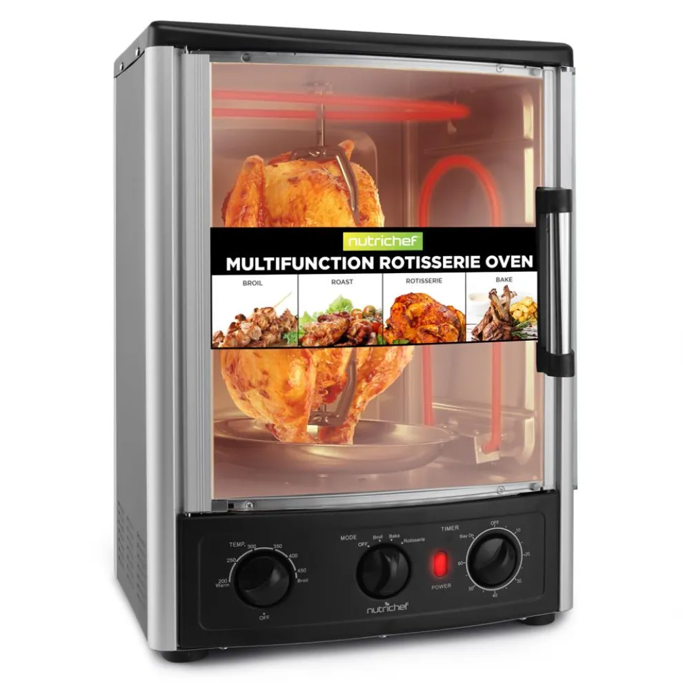 Vertical Rotisserie Oven, 2 Shelves, 1500W, Tempered Glass Door