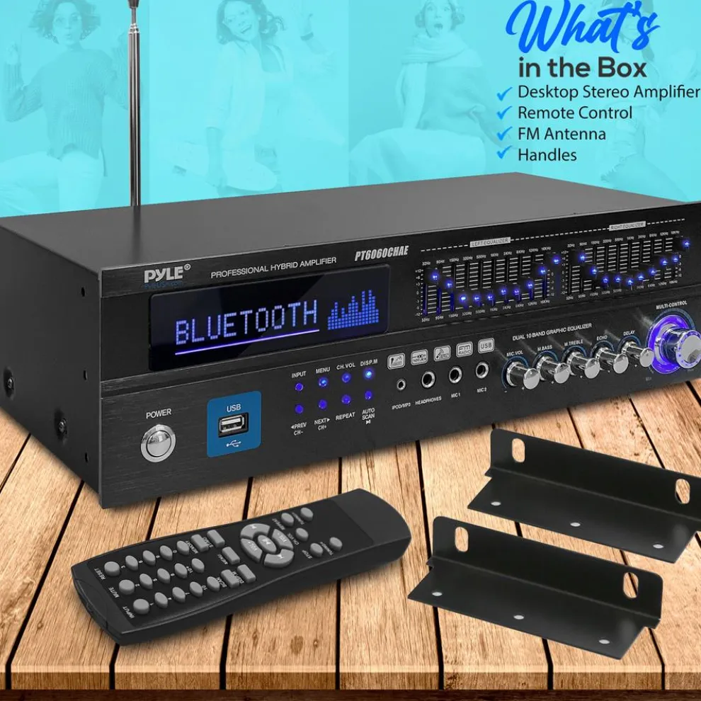 2000W Bluetooth 6-Channel Home Amplifier - Wireless Streaming, USB/AUX/RCA
