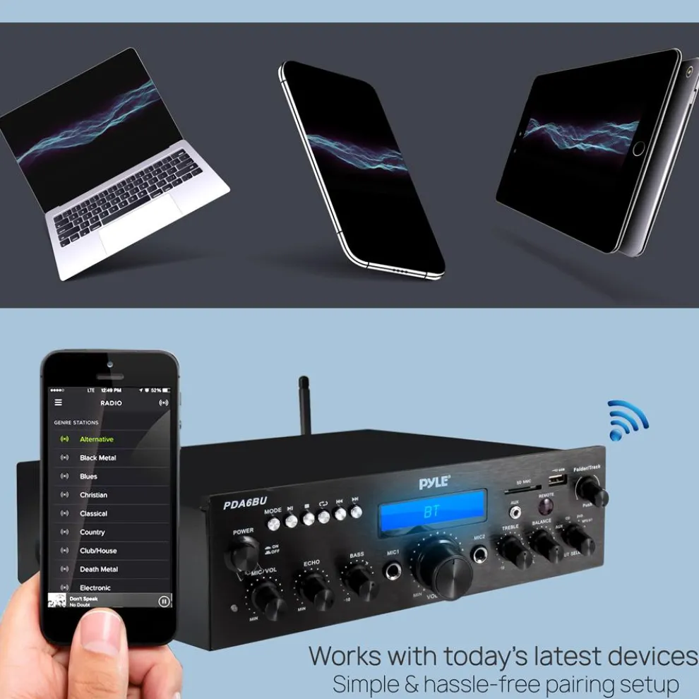 200W Bluetooth Home Stereo Amplifier with FM & USB