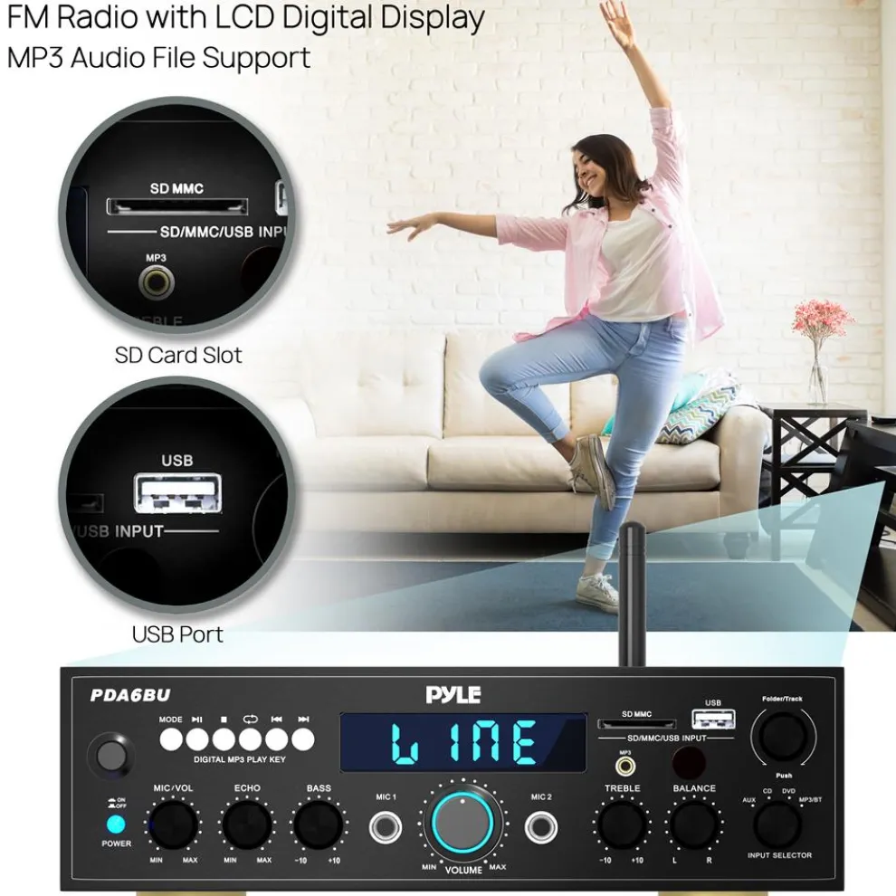 200W Bluetooth Home Stereo Amplifier with FM & USB