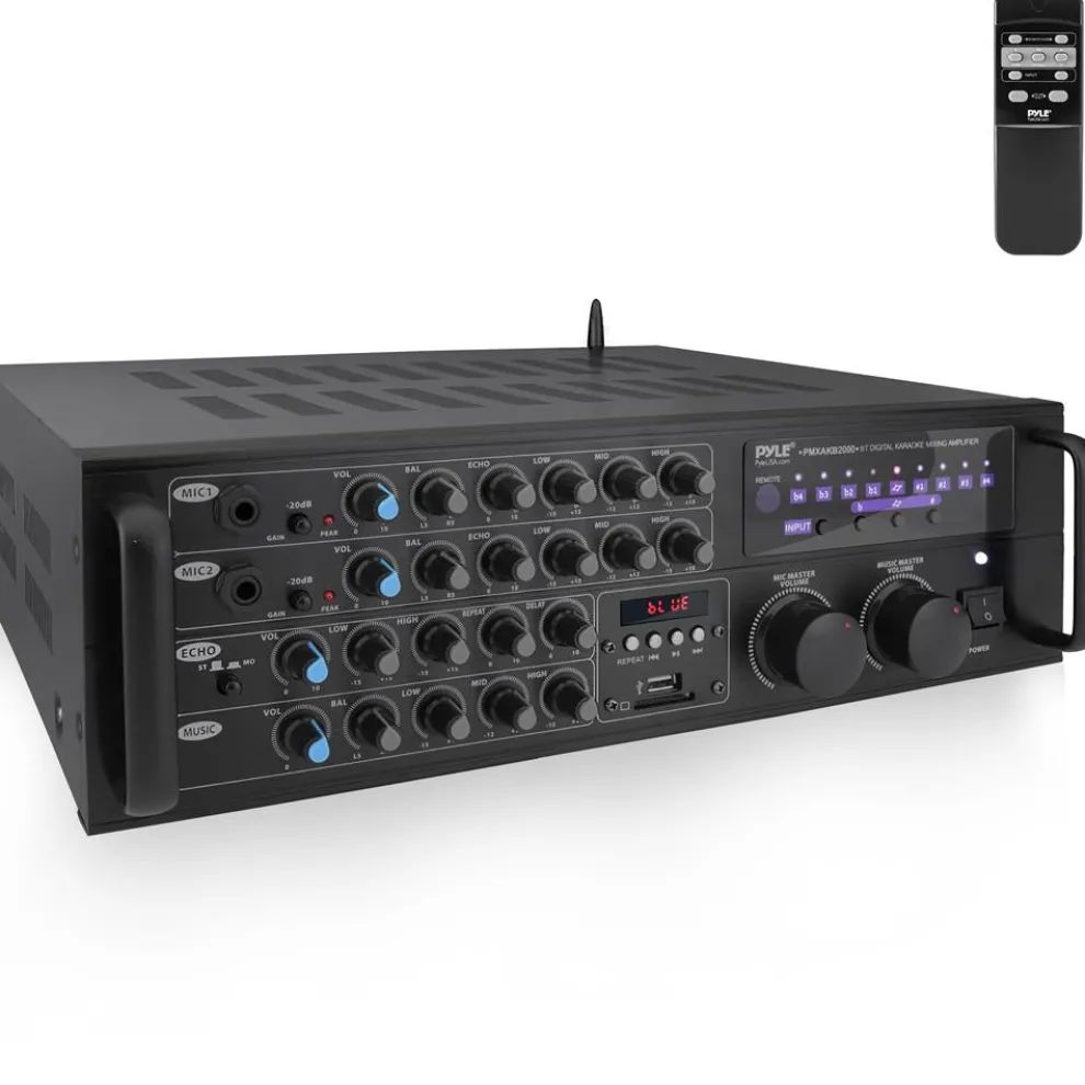 2000W Bluetooth Mixing Amplifier, Karaoke/PA, USB/SD, Rack Mountable
