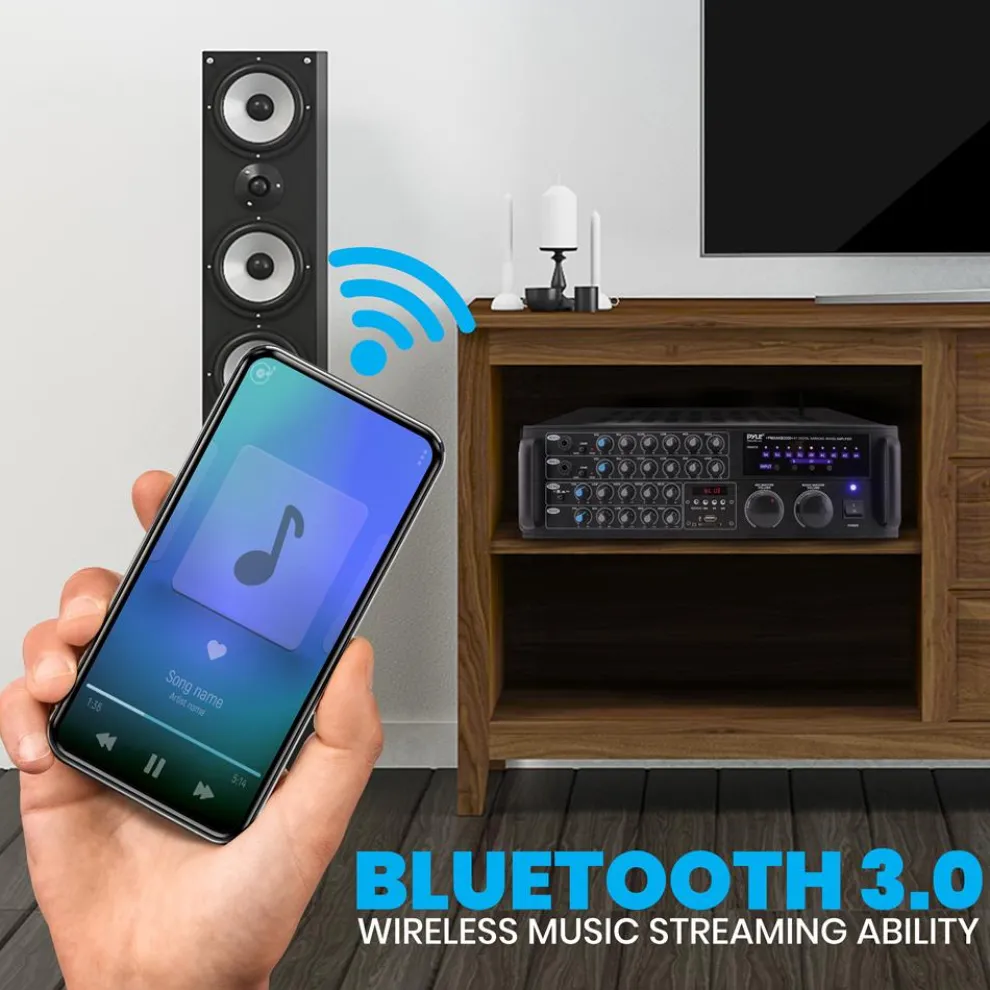 2000W Bluetooth Mixing Amplifier, Karaoke/PA, USB/SD, Rack Mountable