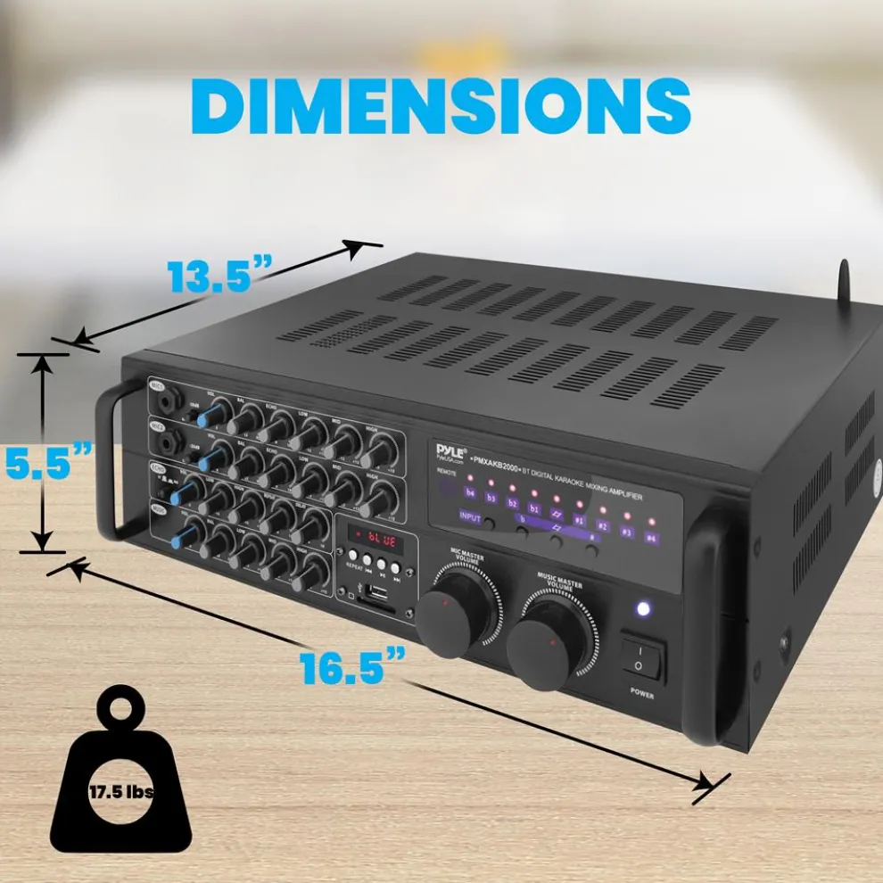 2000W Bluetooth Mixing Amplifier, Karaoke/PA, USB/SD, Rack Mountable