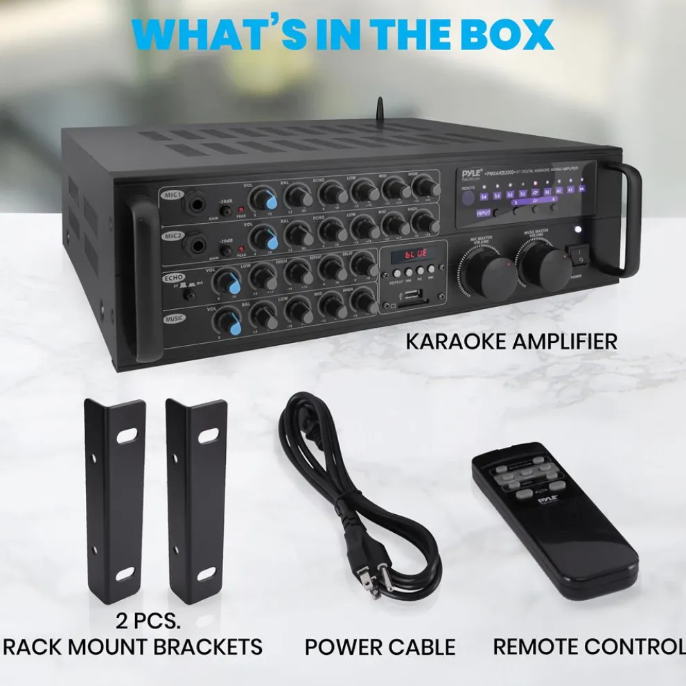 2000W Bluetooth Mixing Amplifier, Karaoke/PA, USB/SD, Rack Mountable