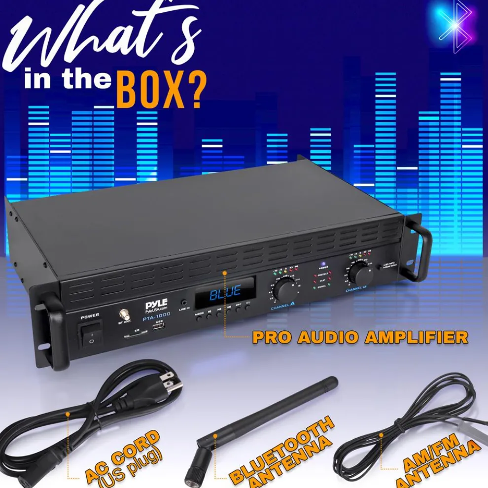 2000W Bluetooth Power Amplifier, Bridgeable, LCD Display, Rack-Mountable