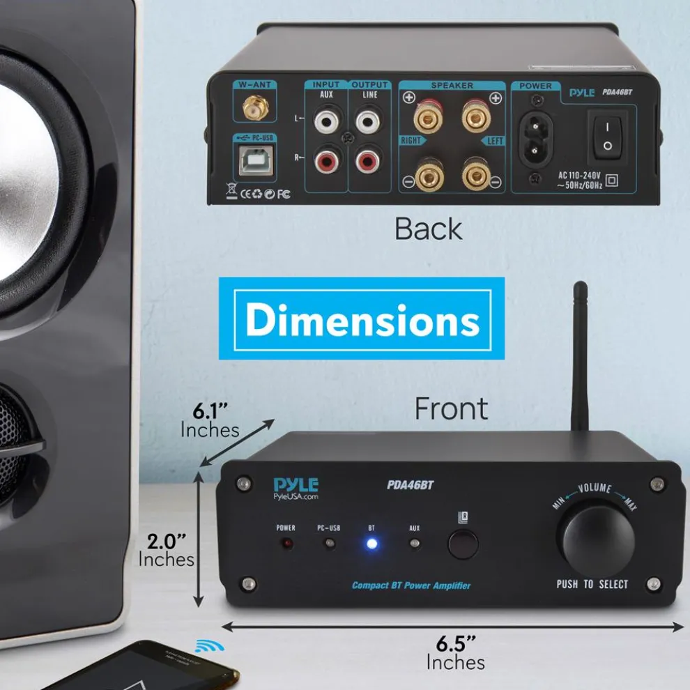 100W Bluetooth Stereo Amplifier - Hi-Fi Sound, USB Connection, Compact Design