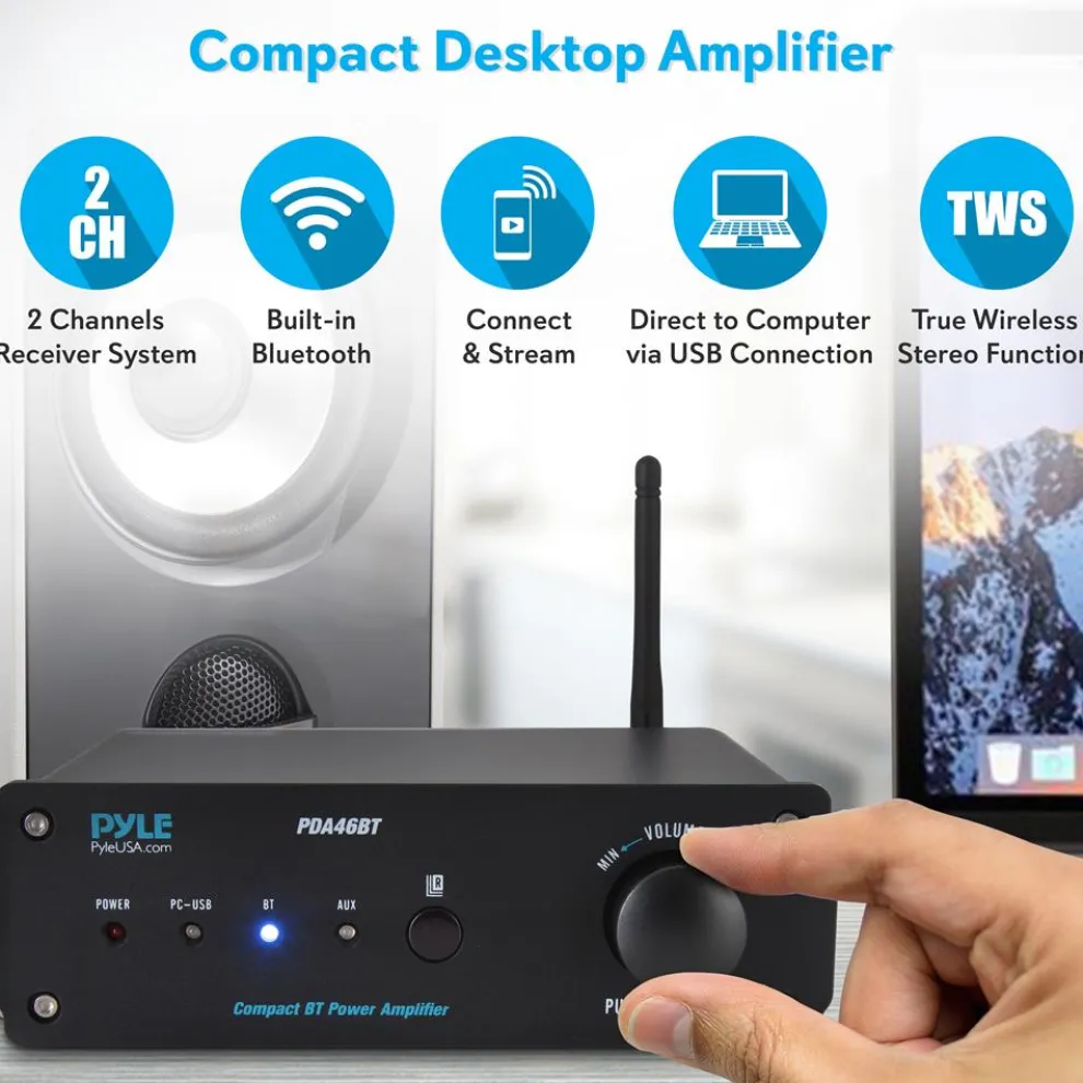 100W Bluetooth Stereo Amplifier - Hi-Fi Sound, USB Connection, Compact Design