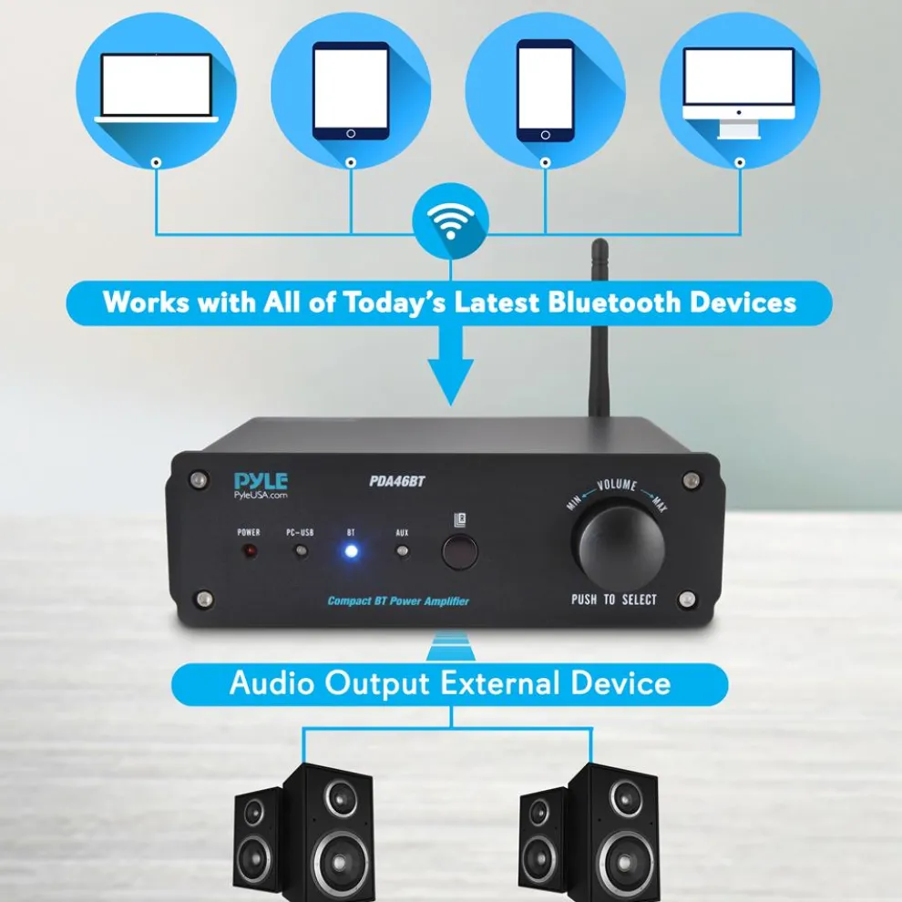 100W Bluetooth Stereo Amplifier - Hi-Fi Sound, USB Connection, Compact Design