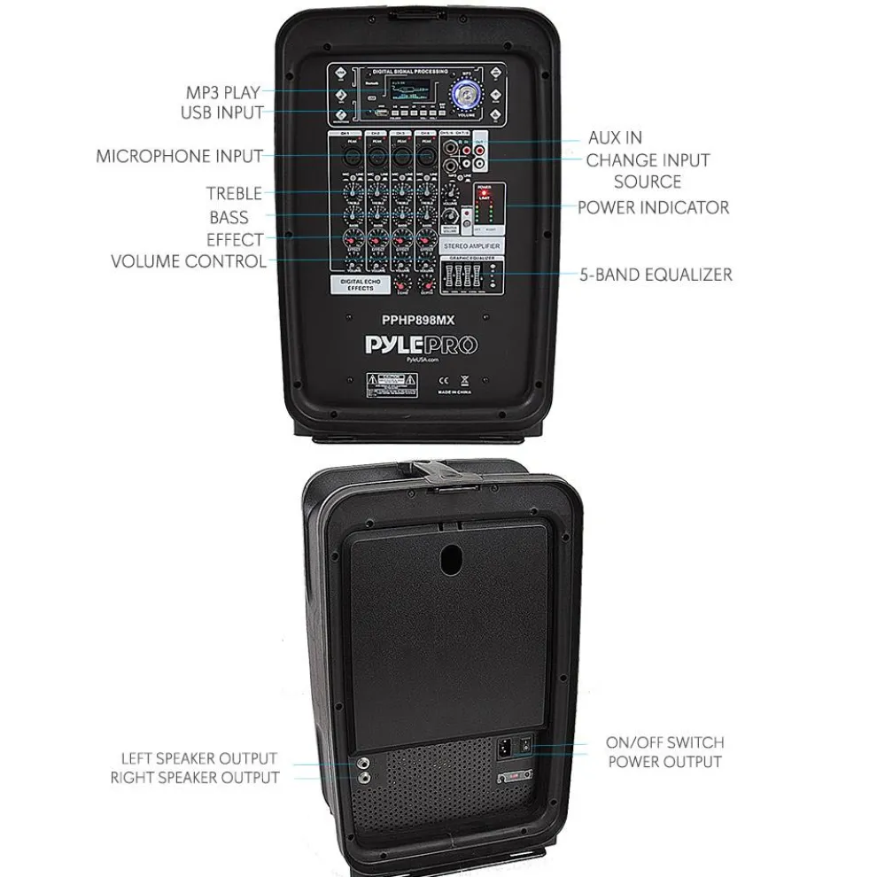 600W 8-Ch Bluetooth PA Speaker Kit, Dual 8