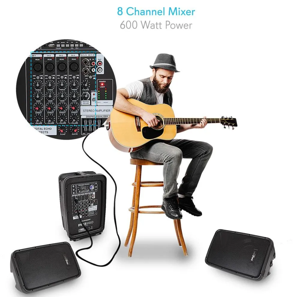 600W 8-Ch Bluetooth PA Speaker Kit, Dual 8