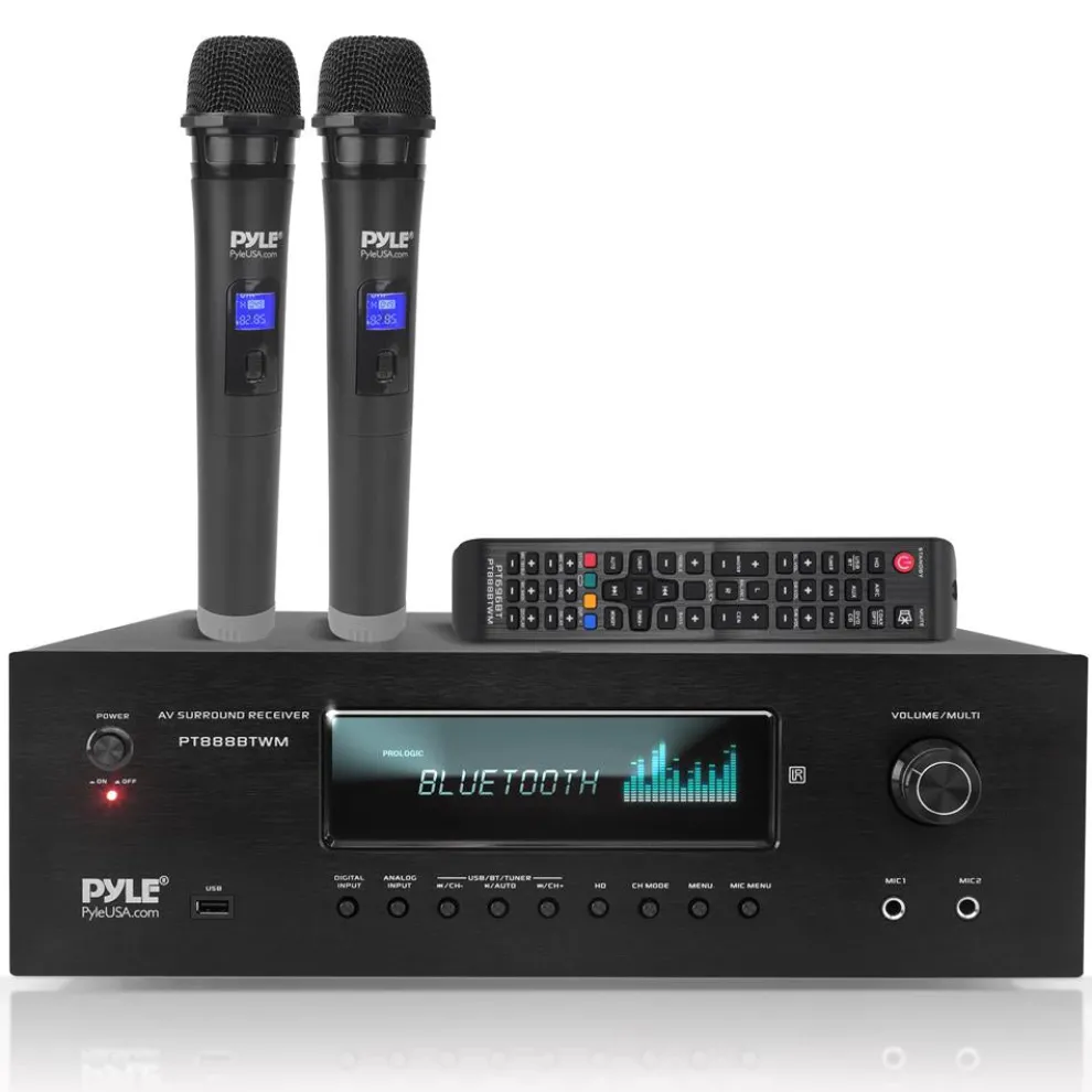 1000W 5.2-Channel Bluetooth Receiver with Wireless Mics