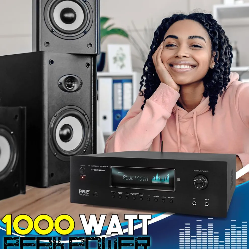 1000W 5.2-Channel Bluetooth Receiver with Wireless Mics