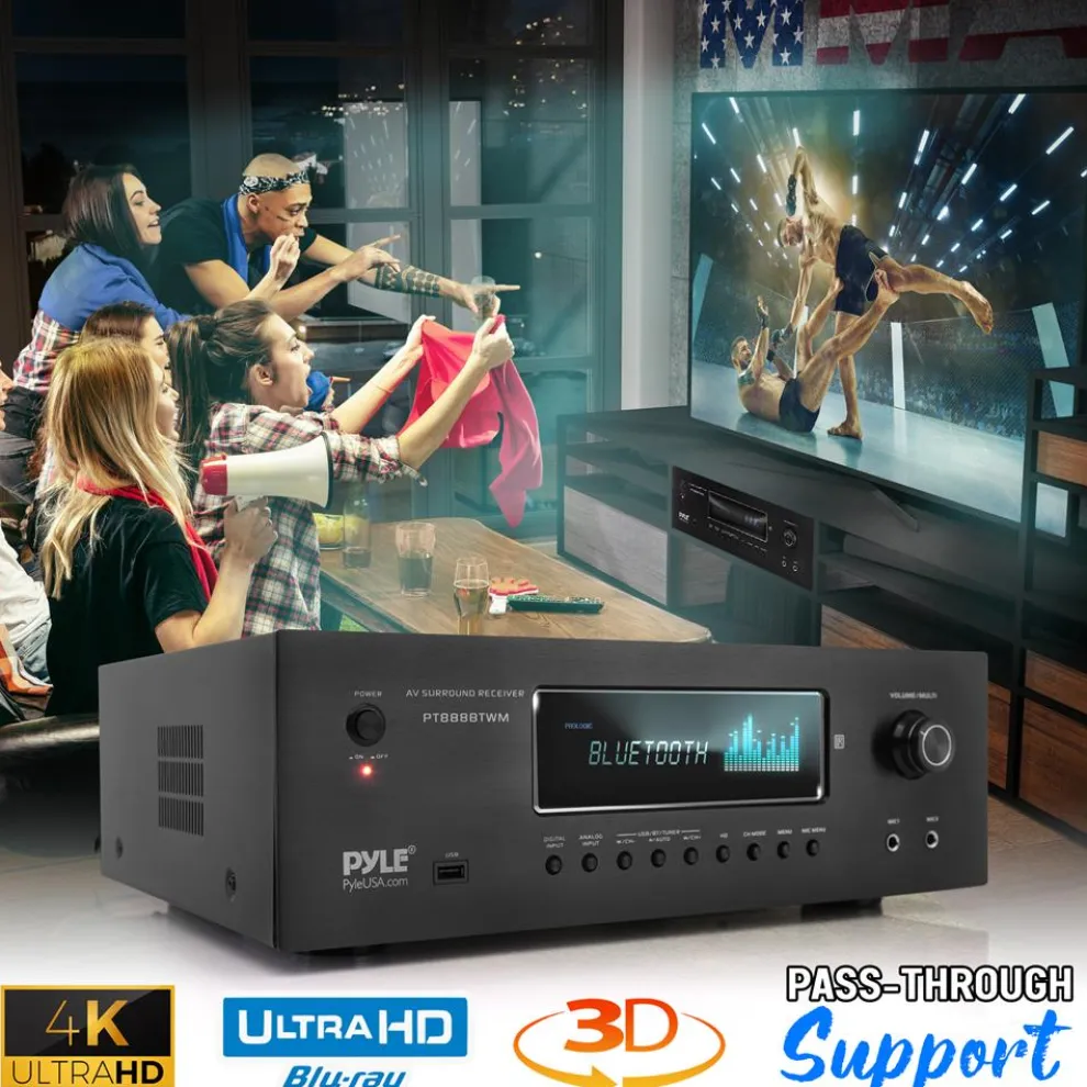 1000W 5.2-Channel Bluetooth Receiver with Wireless Mics