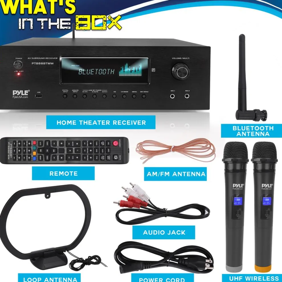 1000W 5.2-Channel Bluetooth Receiver with Wireless Mics