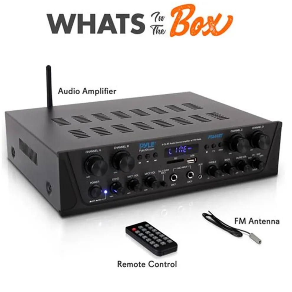 500W 4-Channel Bluetooth Amplifier with FM Radio