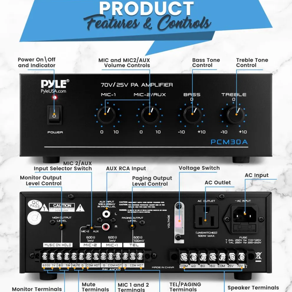 60W Compact Power Amplifier with Bluetooth and Remote