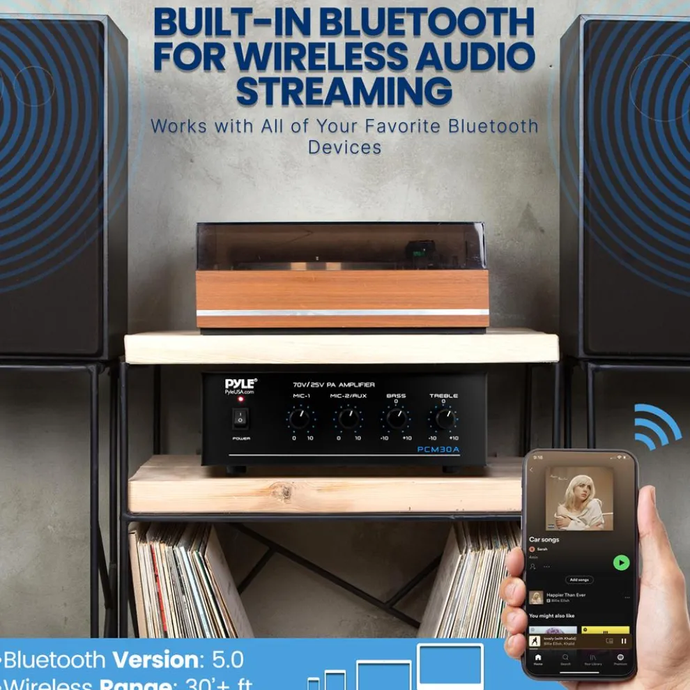 60W Compact Power Amplifier with Bluetooth and Remote