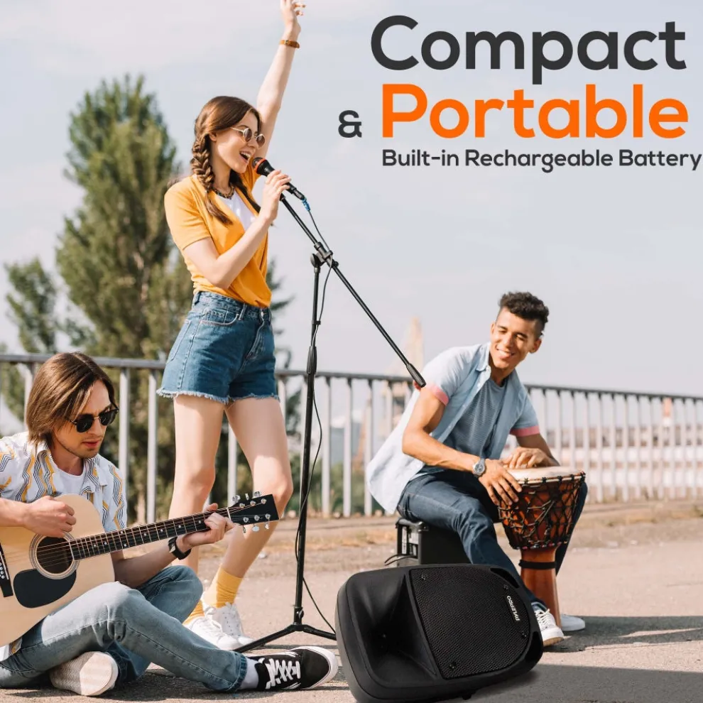 800W Portable Bluetooth PA Speaker, Rechargeable, UHF Mic, 8