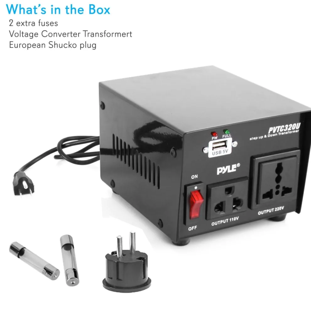 500W Voltage Converter Transformer, USB Port, Metal Housing, Compact