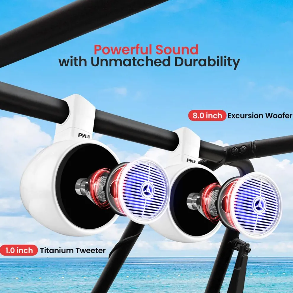 Waterproof Bluetooth Marine Speakers 300W LED Lights White