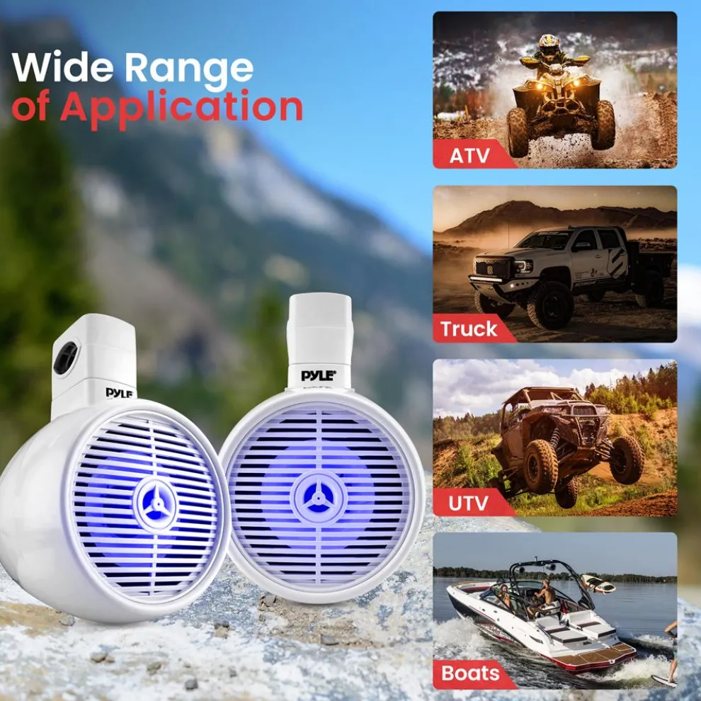 Waterproof Bluetooth Marine Speakers 300W LED Lights White