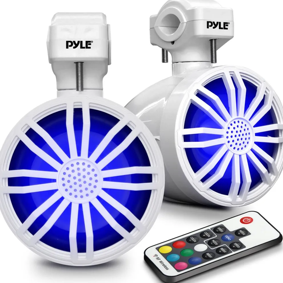 Waterproof Bluetooth Off-Road Speakers 40W Marine Woofer RGB Lights White