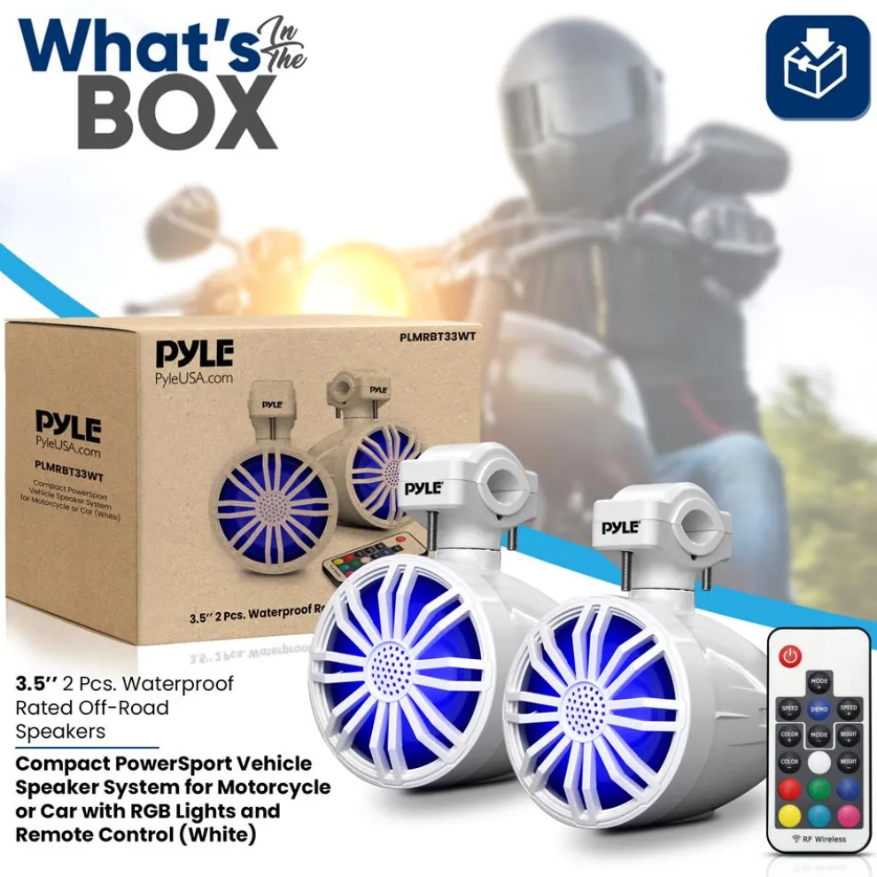 Waterproof Bluetooth Off-Road Speakers 40W Marine Woofer RGB Lights White