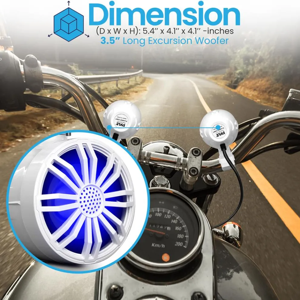 Waterproof Bluetooth Off-Road Speakers 40W Marine Woofer RGB Lights White